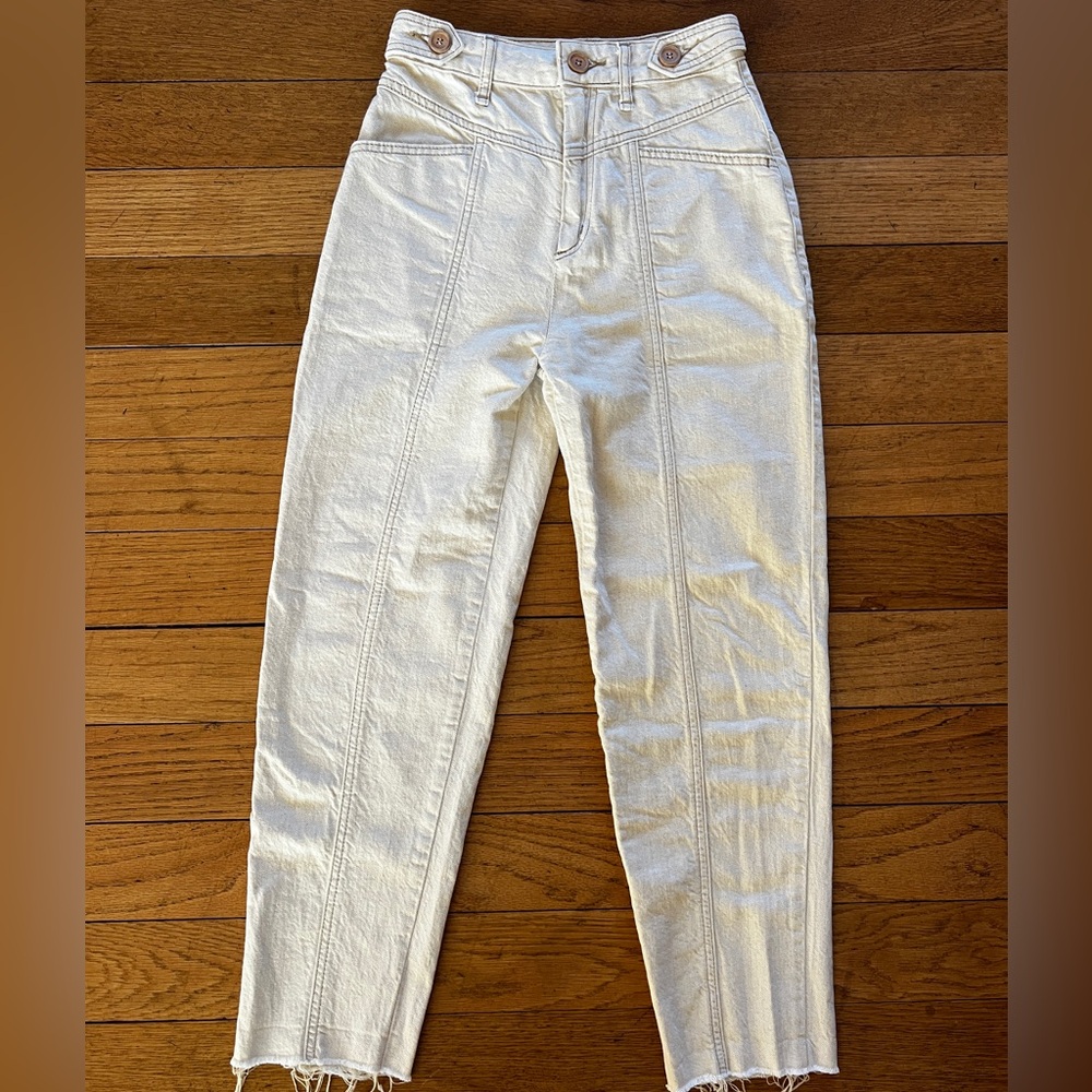 Free People Cream High-Waisted Jeans